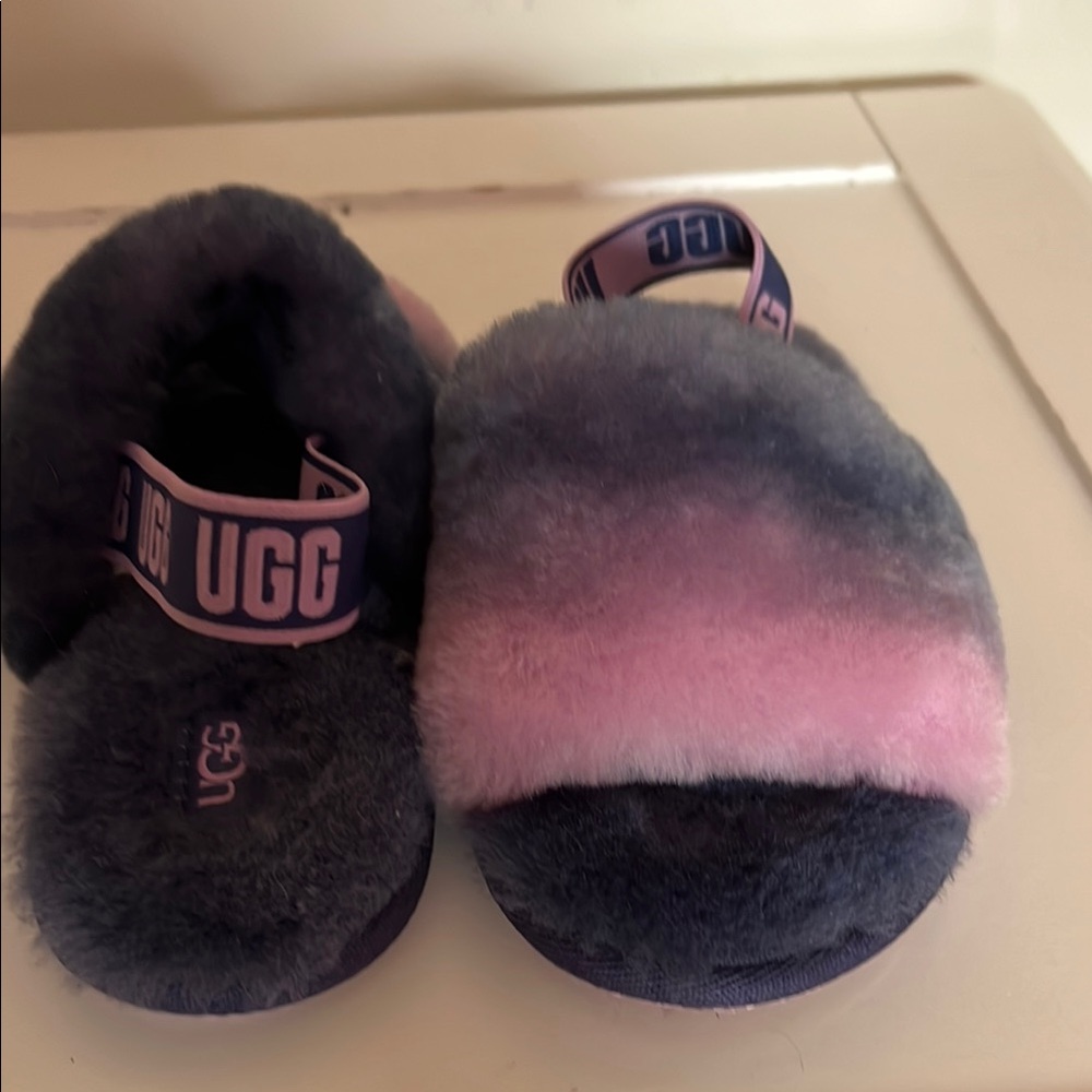 UGG Plush Slippers in Pink and Gray